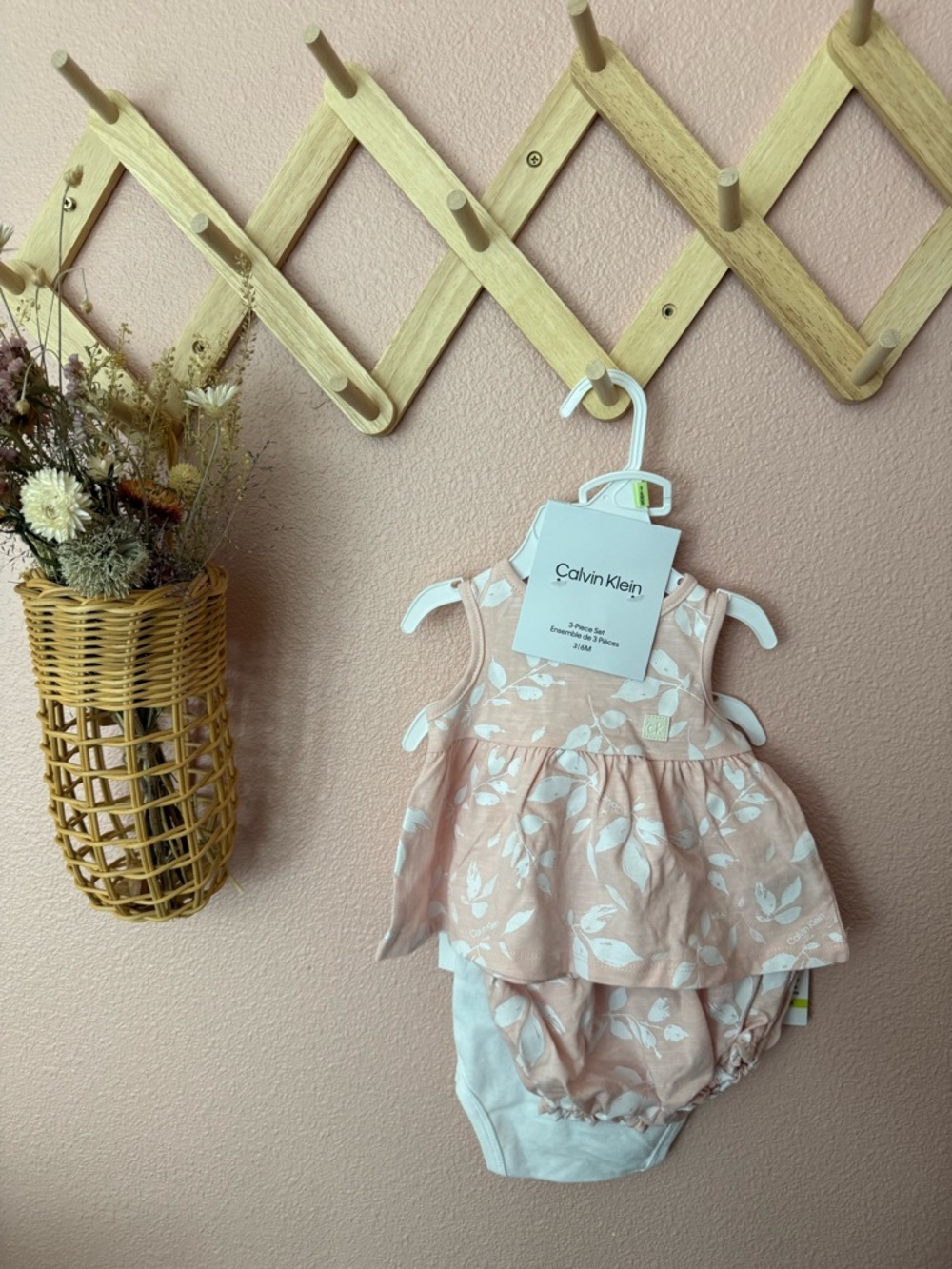 NWT Calvin Klein Baby Pink Floral Ruffle 3 Piece Set